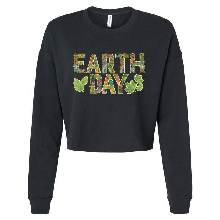 Decorative Pattern Letters Earth Day Cropped Pullover Crew