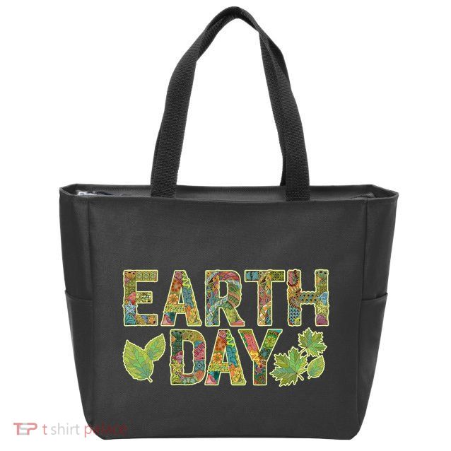 Decorative Pattern Letters Earth Day Zip Tote Bag