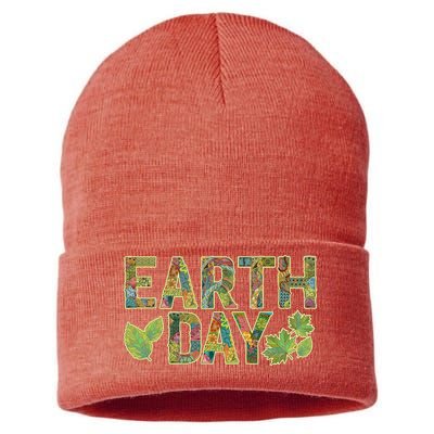 Decorative Pattern Letters Earth Day Sustainable Knit Beanie