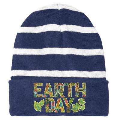 Decorative Pattern Letters Earth Day Striped Beanie with Solid Band