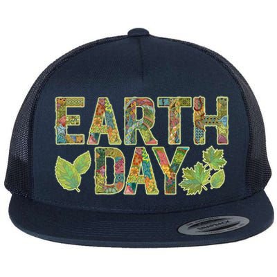 Decorative Pattern Letters Earth Day Flat Bill Trucker Hat