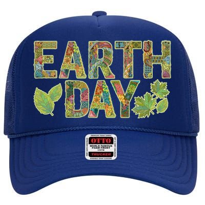 Decorative Pattern Letters Earth Day High Crown Mesh Back Trucker Hat