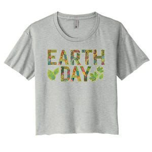 Decorative Pattern Letters Earth Day Women's Crop Top Tee