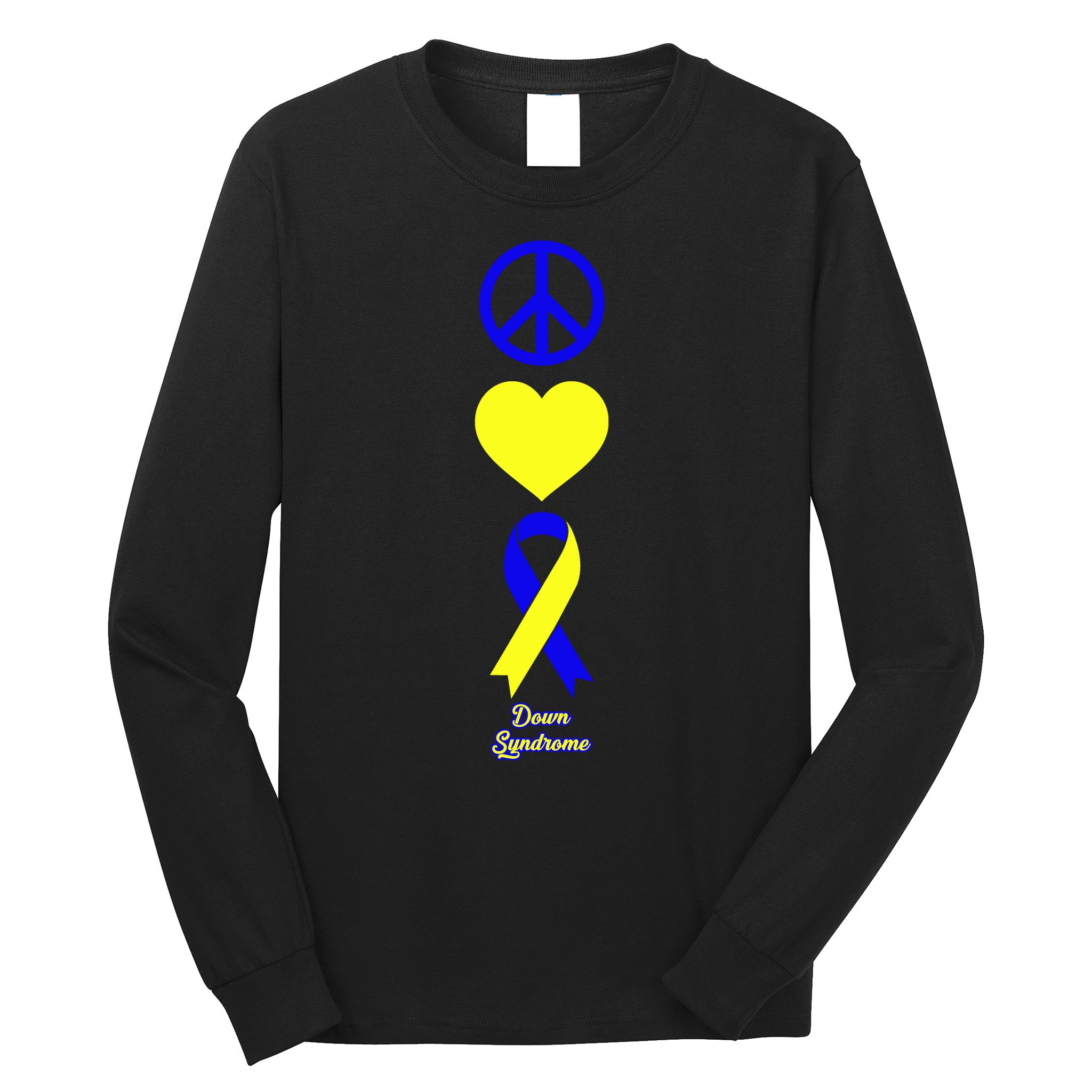 Down Syndrome Peace And Love Ribbon Long Sleeve Shirt