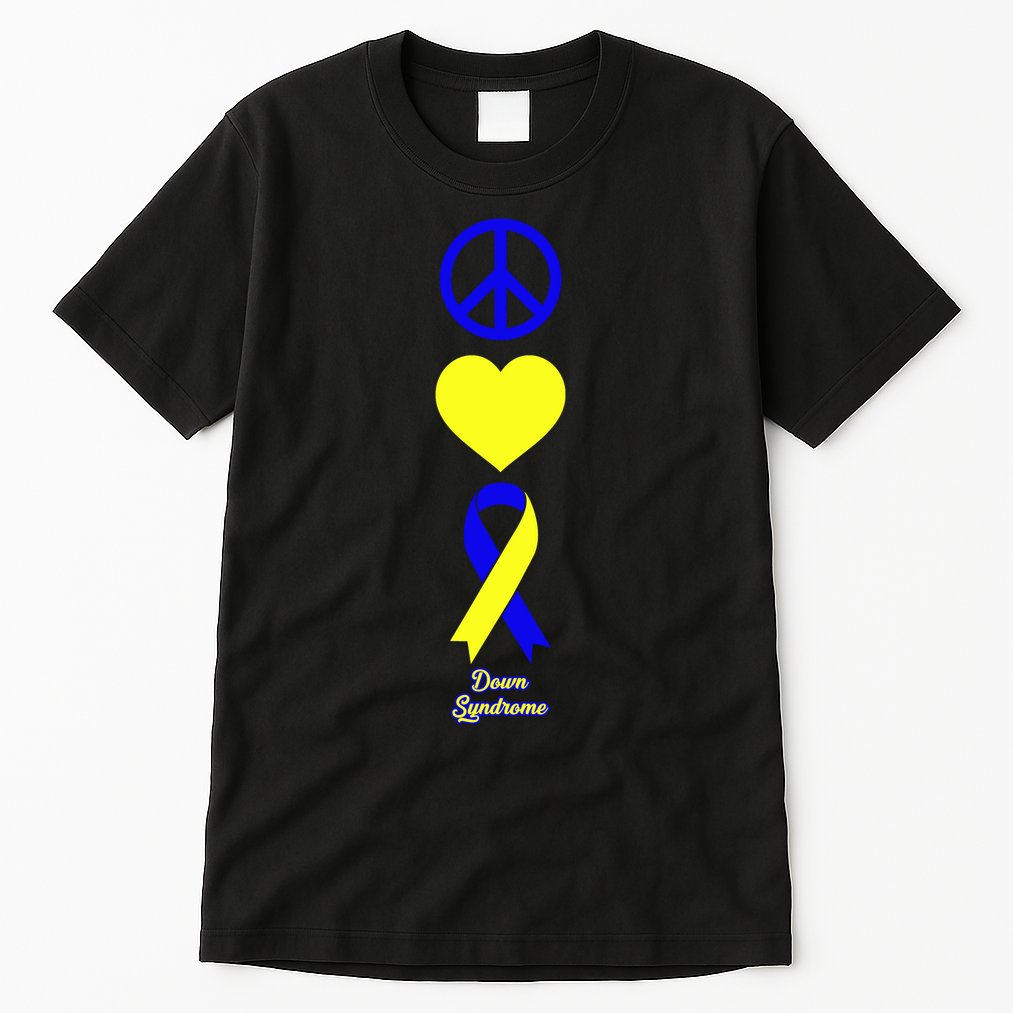 Down Syndrome Peace And Love Ribbon Tall T-Shirt