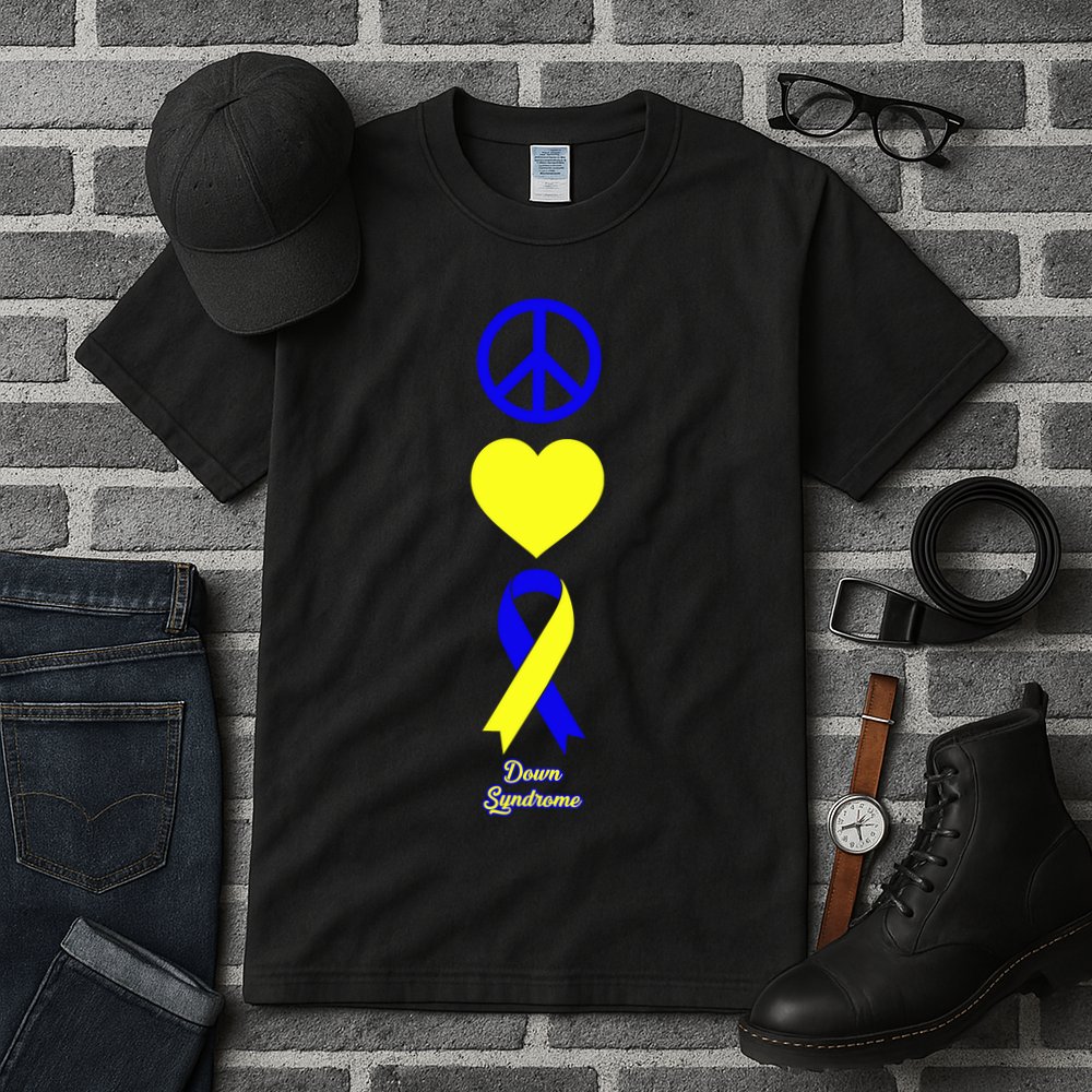 Down Syndrome Peace And Love Ribbon Tall T-Shirt