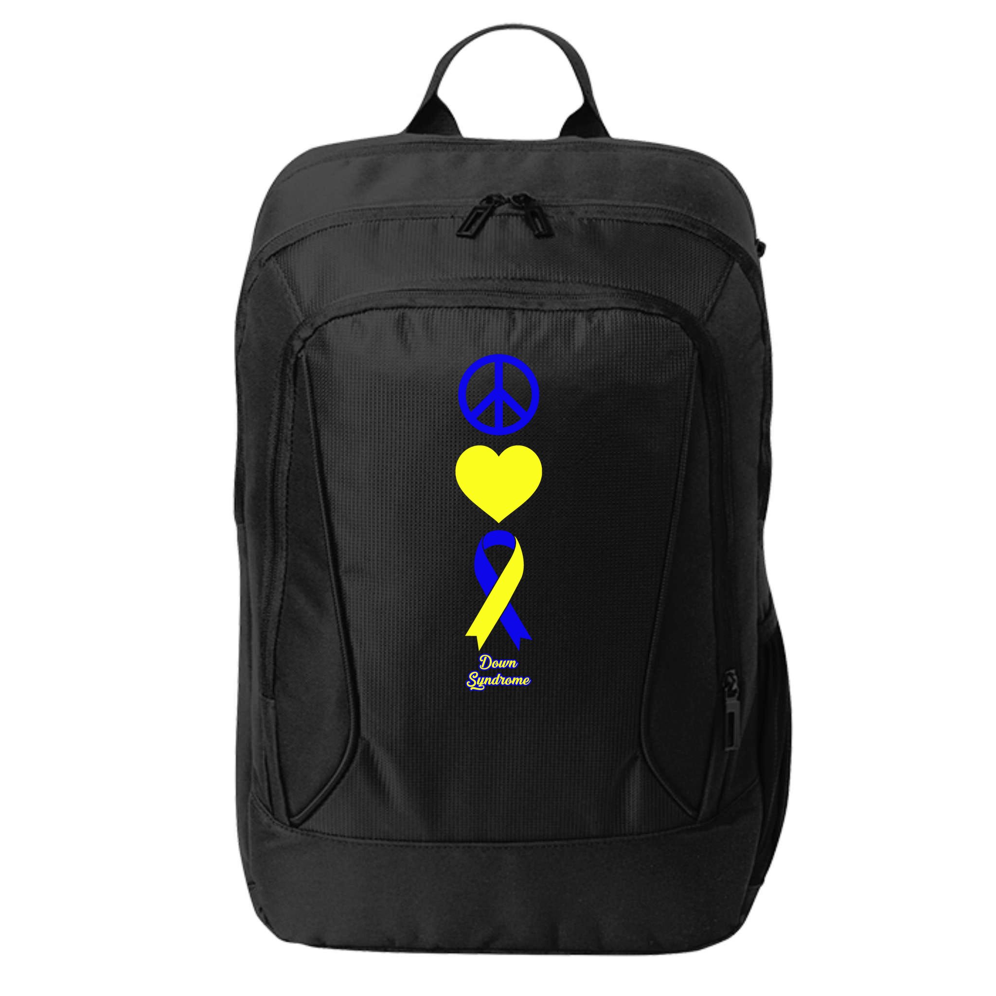 Down Syndrome Peace And Love Ribbon City Backpack