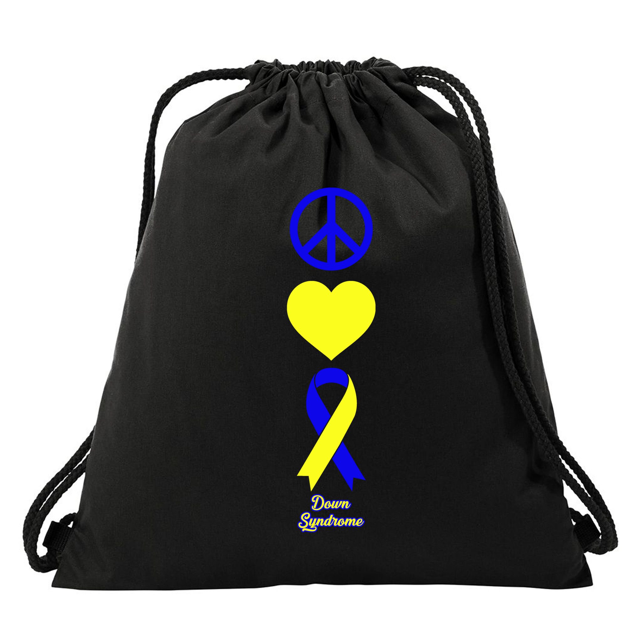 Down Syndrome Peace And Love Ribbon Drawstring Bag