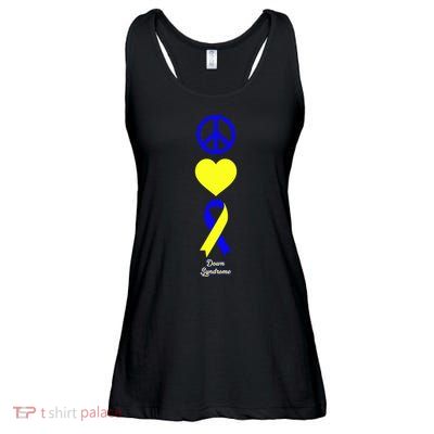 Down Syndrome Peace And Love Ribbon Ladies Essential Flowy Tank