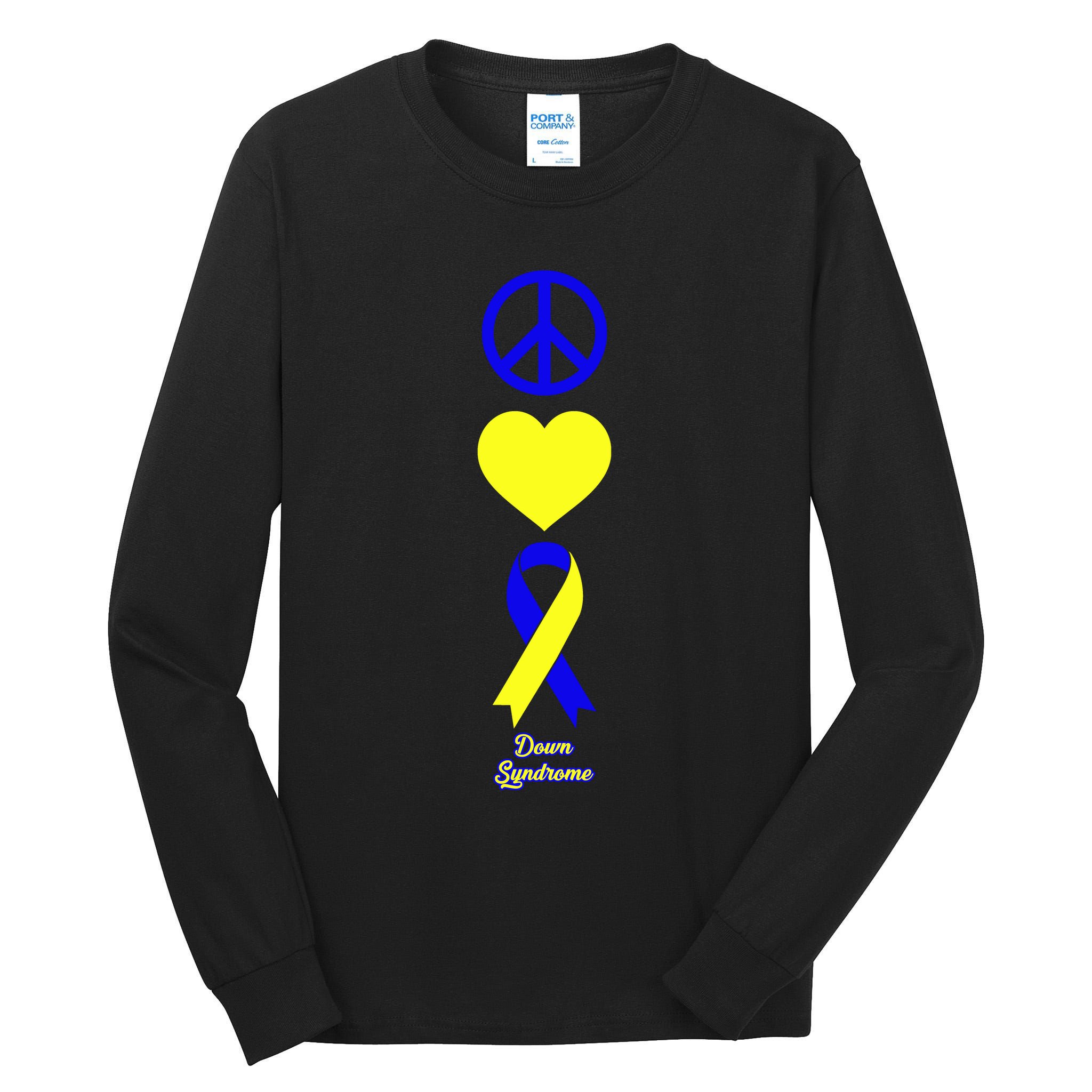 Down Syndrome Peace And Love Ribbon Tall Long Sleeve T-Shirt