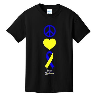 Down Syndrome Peace And Love Ribbon Kids T-Shirt