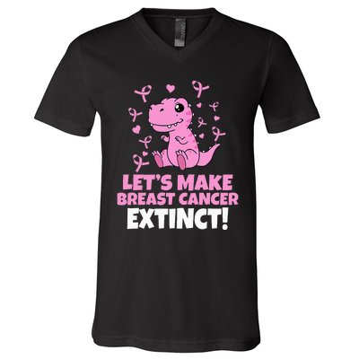 Dino Pink Let's Make Breast Cancer Extinct V-Neck T-Shirt