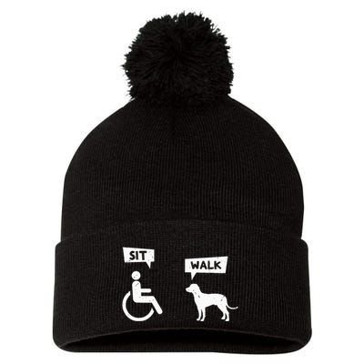 Dog Pet Lover Funny Sit Walk Wheelchair User For Dogs Owner Pom Pom 12in Knit Beanie