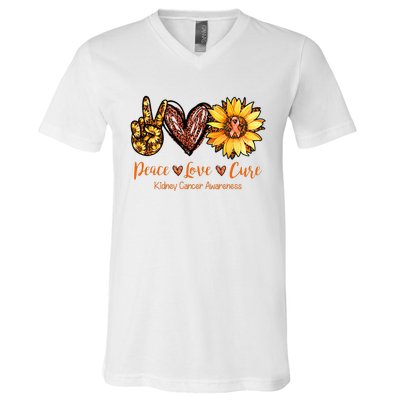 Daisy Peace Love Cure Kidney Cancer Awareness Gift V-Neck T-Shirt