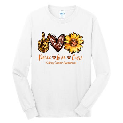 Daisy Peace Love Cure Kidney Cancer Awareness Gift Tall Long Sleeve T-Shirt