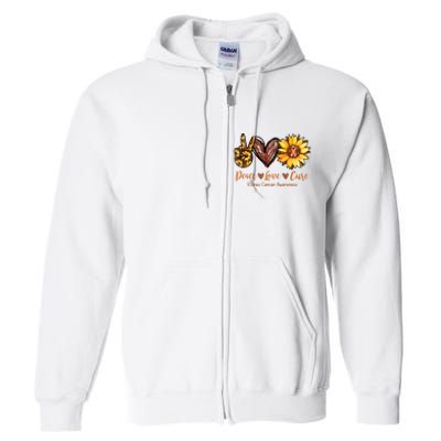 Daisy Peace Love Cure Kidney Cancer Awareness Gift Full Zip Hoodie