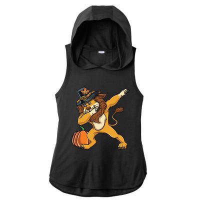 Dabbing Pilgrim Lion Thanksgiving Gift Ladies PosiCharge Tri-Blend Wicking Draft Hoodie Tank