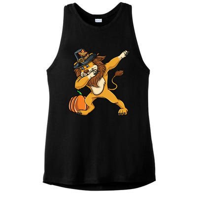 Dabbing Pilgrim Lion Thanksgiving Gift Ladies PosiCharge Tri-Blend Wicking Tank