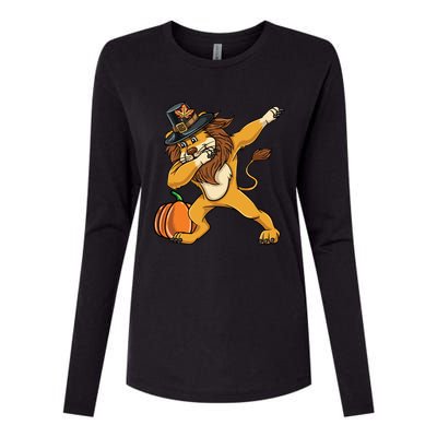 Dabbing Pilgrim Lion Thanksgiving Gift Womens Cotton Relaxed Long Sleeve T-Shirt