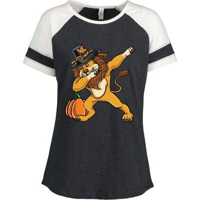 Dabbing Pilgrim Lion Thanksgiving Gift Enza Ladies Jersey Colorblock Tee