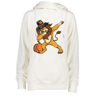 Dabbing Pilgrim Lion Thanksgiving Gift Womens Funnel Neck Pullover Hood