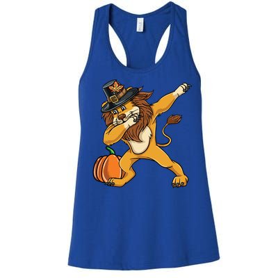 Dabbing Pilgrim Lion Thanksgiving Gift Women's Racerback Tank