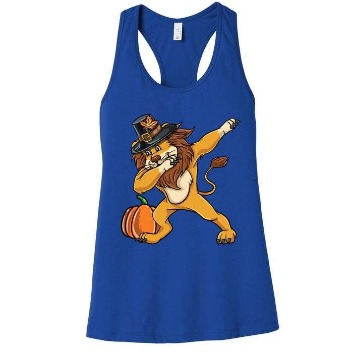 Dabbing Pilgrim Lion Thanksgiving Gift Women's Racerback Tank