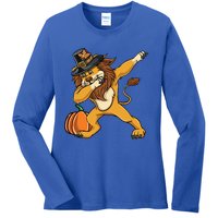 Dabbing Pilgrim Lion Thanksgiving Gift Ladies Long Sleeve Shirt