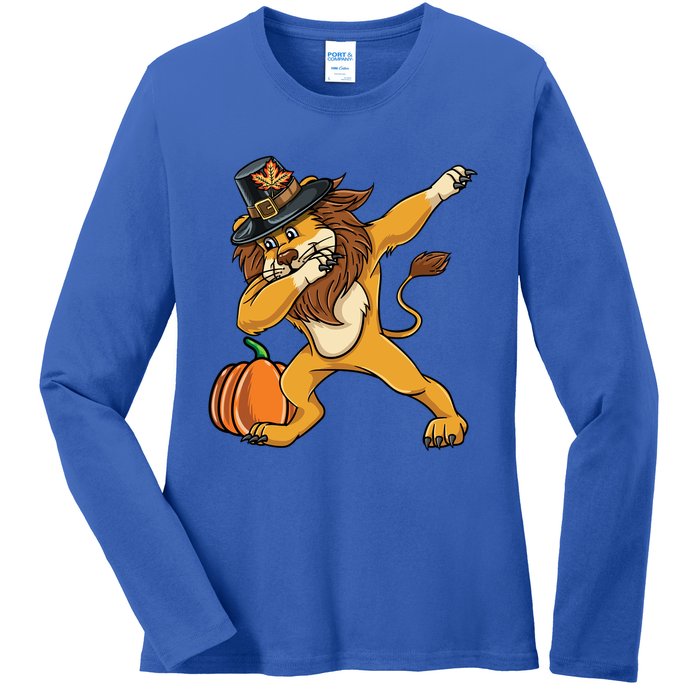 Dabbing Pilgrim Lion Thanksgiving Gift Ladies Long Sleeve Shirt