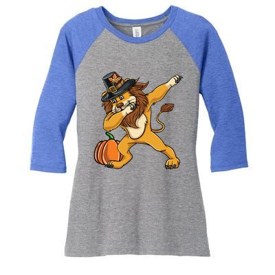 Dabbing Pilgrim Lion Thanksgiving Gift Women's Tri-Blend 3/4-Sleeve Raglan Shirt