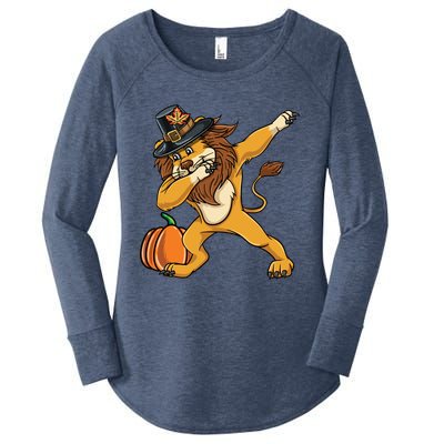 Dabbing Pilgrim Lion Thanksgiving Gift Women's Perfect Tri Tunic Long Sleeve Shirt