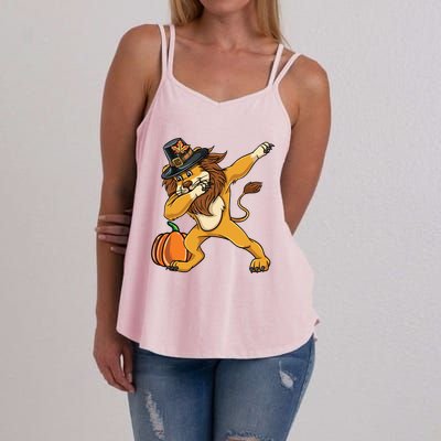 Dabbing Pilgrim Lion Thanksgiving Gift Women's Strappy Tank