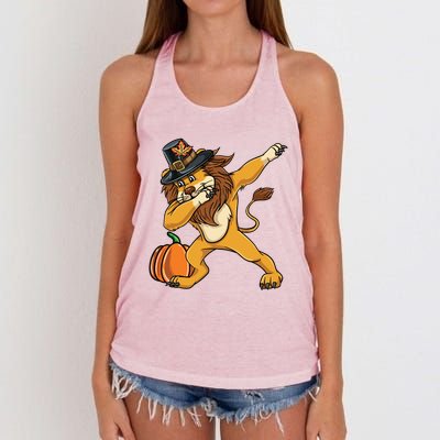 Dabbing Pilgrim Lion Thanksgiving Gift Women's Knotted Racerback Tank