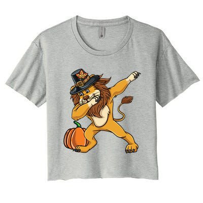 Dabbing Pilgrim Lion Thanksgiving Gift Women's Crop Top Tee