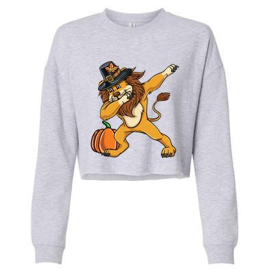 Dabbing Pilgrim Lion Thanksgiving Gift Cropped Pullover Crew