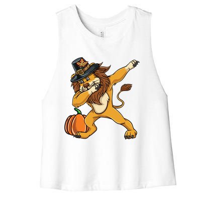 Dabbing Pilgrim Lion Thanksgiving Gift Women's Racerback Cropped Tank