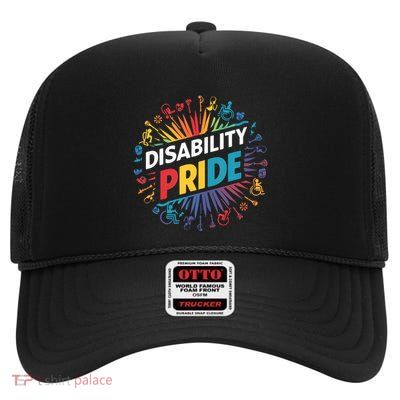 Disability Pride Month Awareness Proud Disabled High Crown Mesh Back Trucker Hat