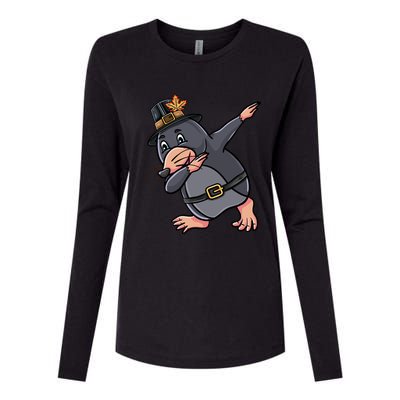 Dabbing Pilgrim Mole Thanksgiving Mole Gift Womens Cotton Relaxed Long Sleeve T-Shirt