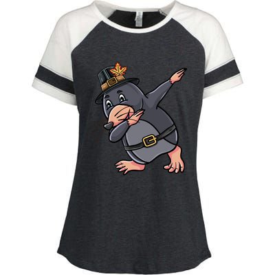 Dabbing Pilgrim Mole Thanksgiving Mole Gift Enza Ladies Jersey Colorblock Tee