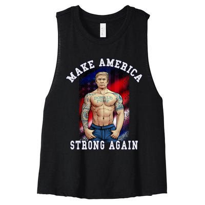 Donald Pump Make America Strong Again US Women's Racerback Cropped Tank