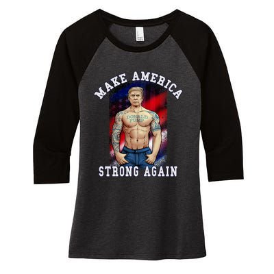 Donald Pump Make America Strong Again US Women's Tri-Blend 3/4-Sleeve Raglan Shirt