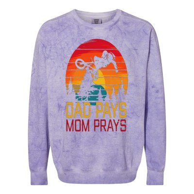 Dad Pays Mom Prays Dirt Bike Retro Motocross Colorblast Crewneck Sweatshirt