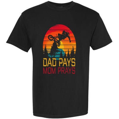 Dad Pays Mom Prays Dirt Bike Retro Motocross Garment-Dyed Heavyweight T-Shirt