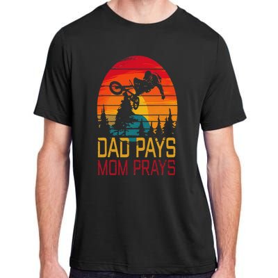 Dad Pays Mom Prays Dirt Bike Retro Motocross Adult ChromaSoft Performance T-Shirt