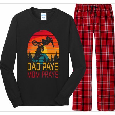 Dad Pays Mom Prays Dirt Bike Retro Motocross Long Sleeve Pajama Set