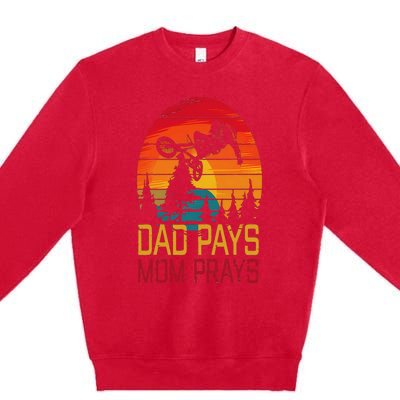 Dad Pays Mom Prays Dirt Bike Retro Motocross Premium Crewneck Sweatshirt