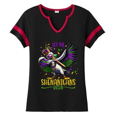 Dabbing Pelikan Mardi Gras Costume Let The Shenanigans Begin Ladies Halftime Notch Neck Tee