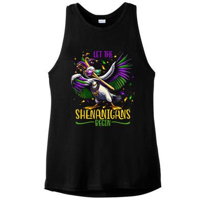 Dabbing Pelikan Mardi Gras Costume Let The Shenanigans Begin Ladies PosiCharge Tri-Blend Wicking Tank