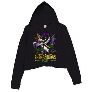 Dabbing Pelikan Mardi Gras Costume Let The Shenanigans Begin Crop Fleece Hoodie