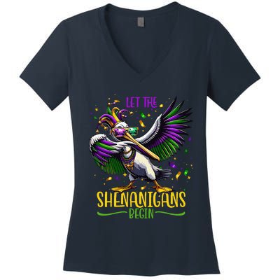 Dabbing Pelikan Mardi Gras Costume Let The Shenanigans Begin Women's V-Neck T-Shirt